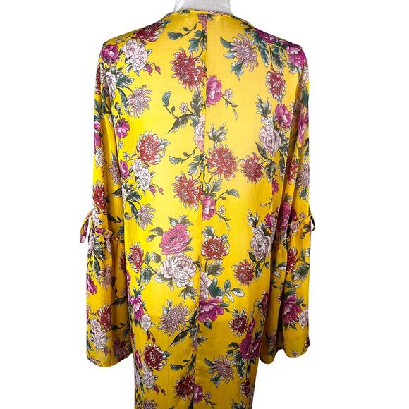 Band Of Gypsies Floral Kaftan Coverup Swim Kimono Yellow Pink Large Tie Closure - Picture 13 of 16